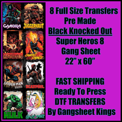 Super Hero 8 Black Knocked Out Gangsheet
