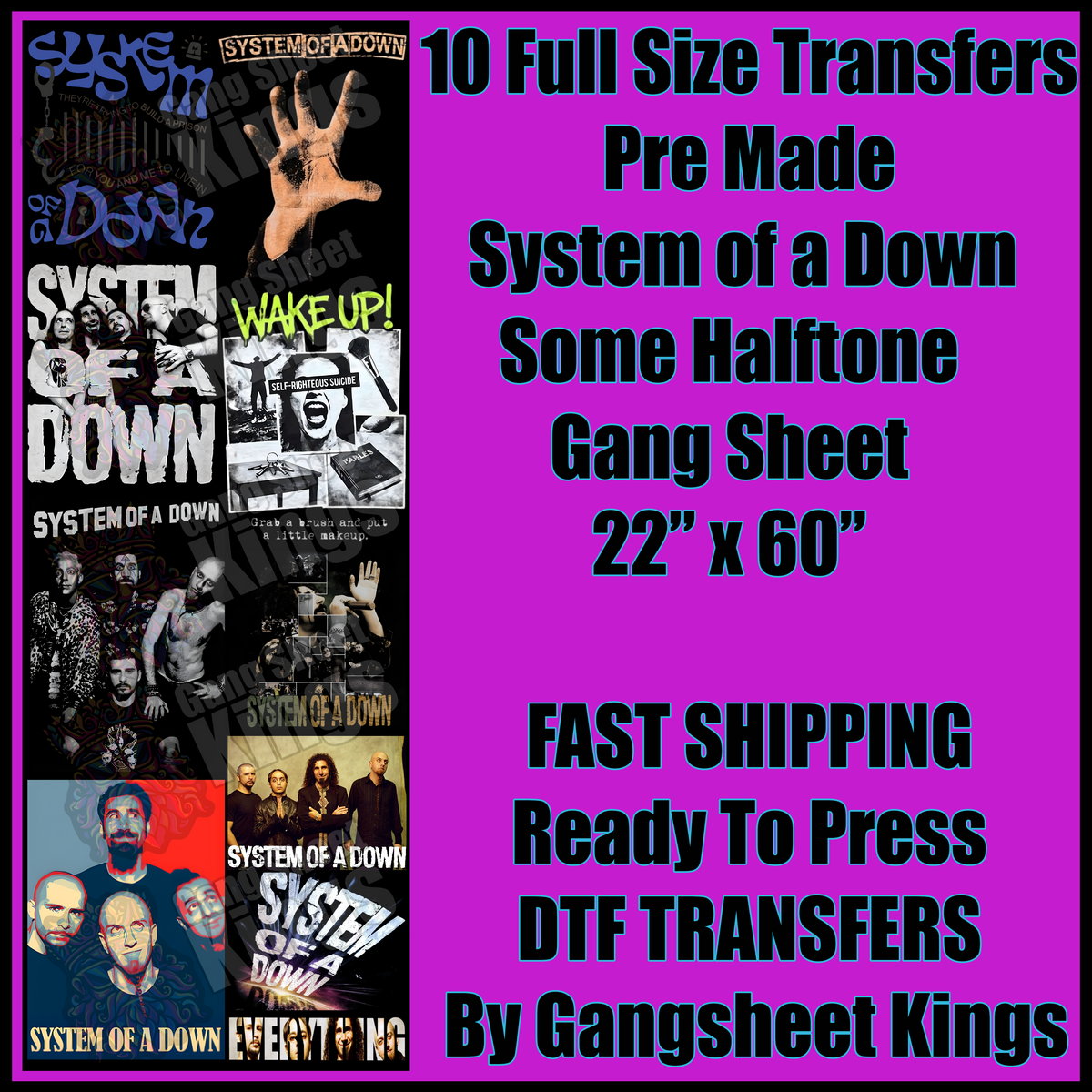 System of a Down Some Halftoned for Black Shirts Gangsheet