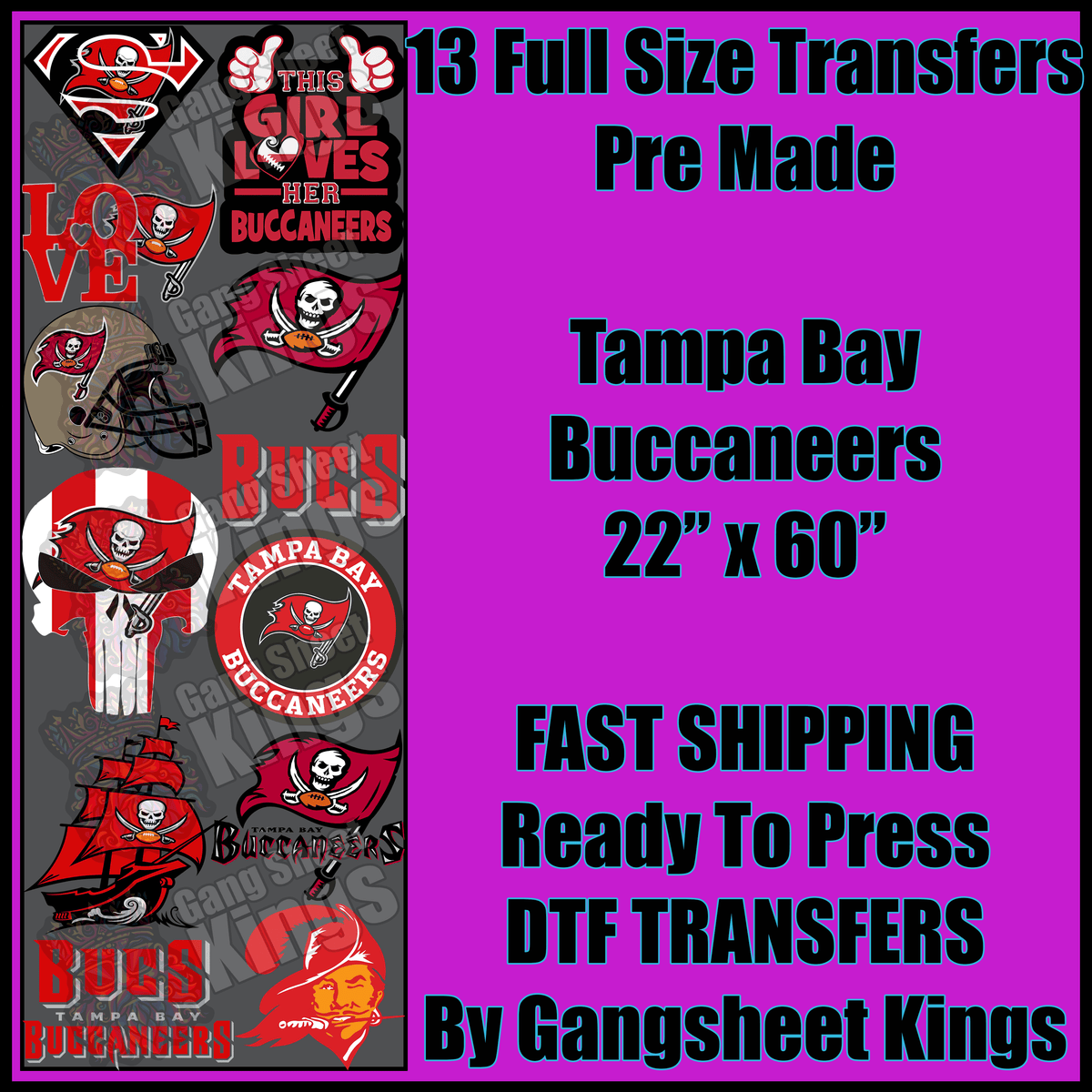 Tampa Bay Buccaneers Bucs NFL Gangsheet