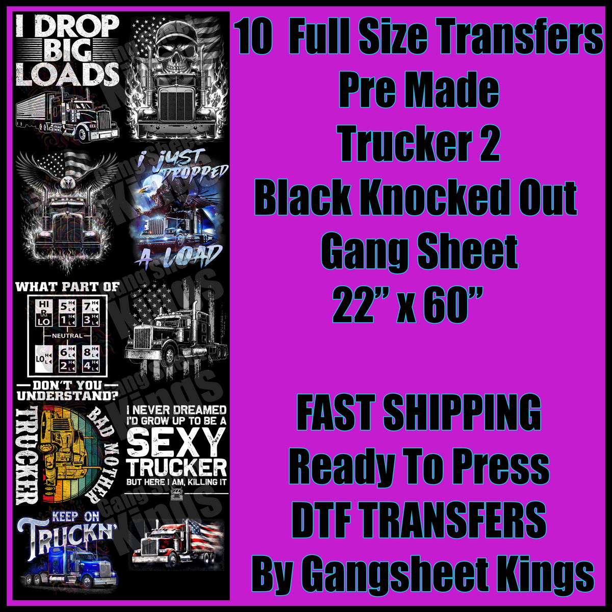 Trucker 2 Black Knocked Out Gangsheet