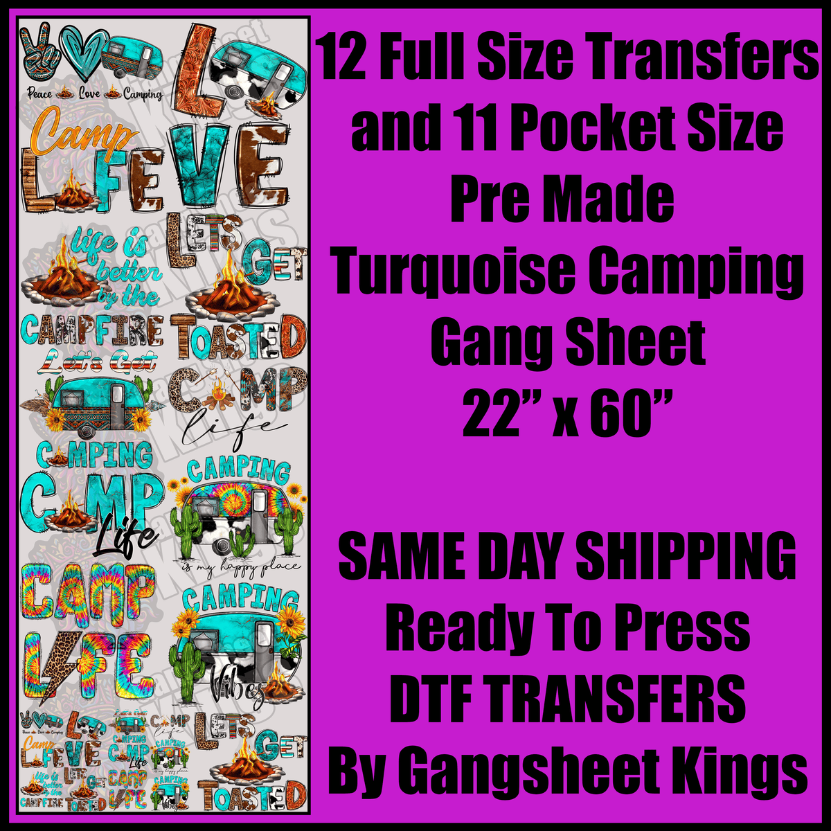 Turquoise Camping Gangsheet