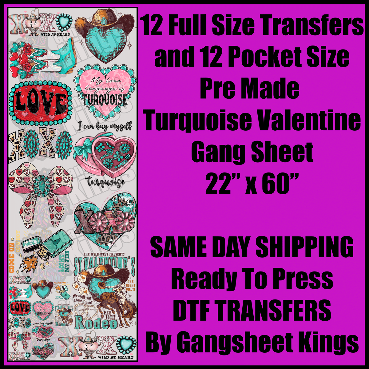 Turquoise Valentine Gang Sheet