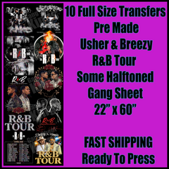 Usher & Breezy R&B Tour Some with Halftone for Black Shirts Gangsheet