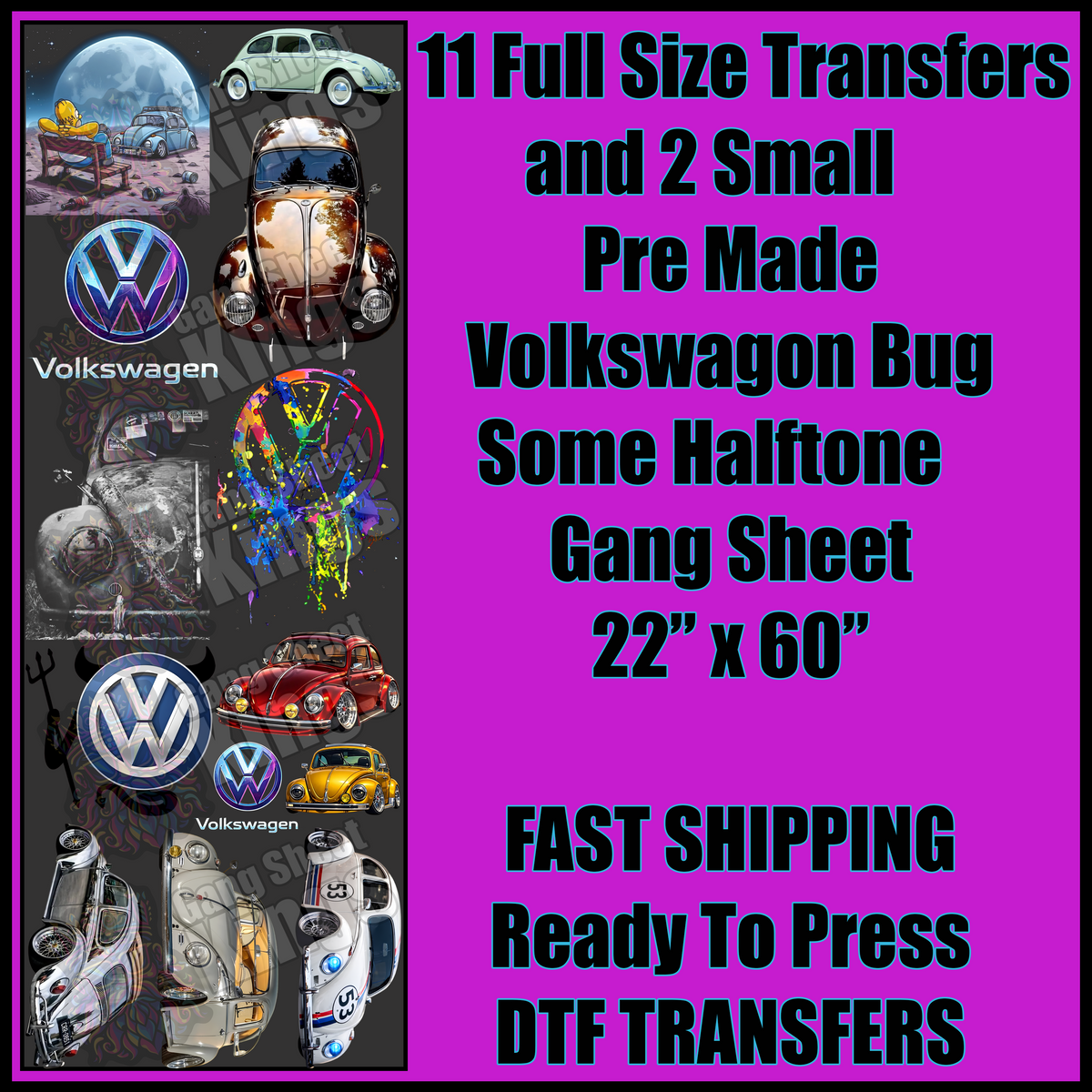 Volkswagon Bug VW Some Halftoned for Black Shirts Gangsheet