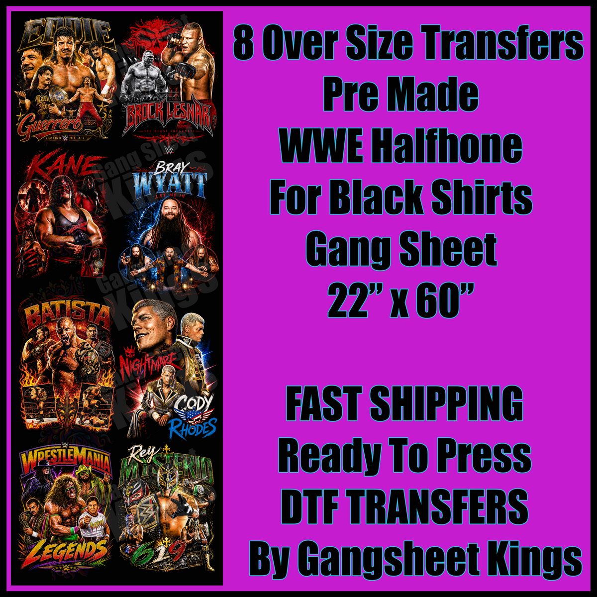 WWE Halftoned For Black Shirts Gangsheet