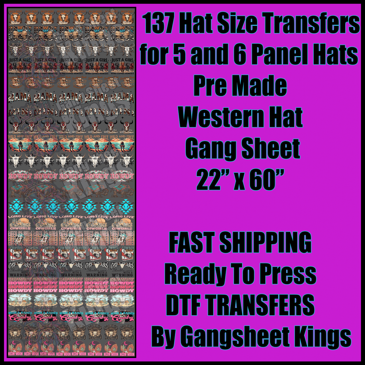 Western Hats for 5 and 6 Panel Hats Gangsheet